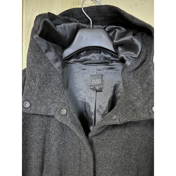 Eileen Fisher Wool Coat Womens Small 6 8 Hooded Midi Thigh Length Minimal Warm - Picture 6 of 11